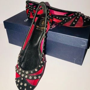 Taccetti Italian Ballet Flats Studs Fuchsia Black